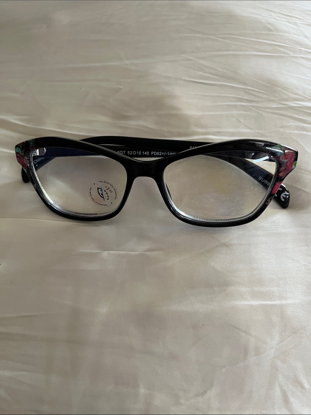 Prive Revaux Black Floral Accent Rectangular Reading Eyeglasses +3.50